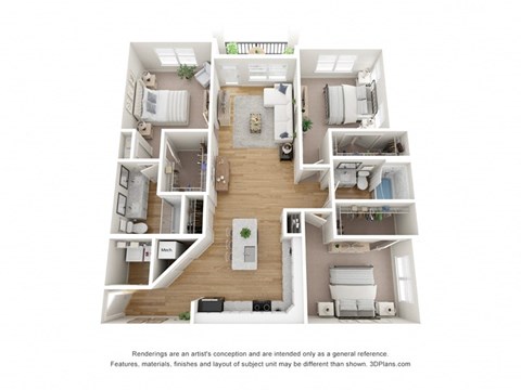Floor plan for 3 beds, 2 baths, 1477 sqft